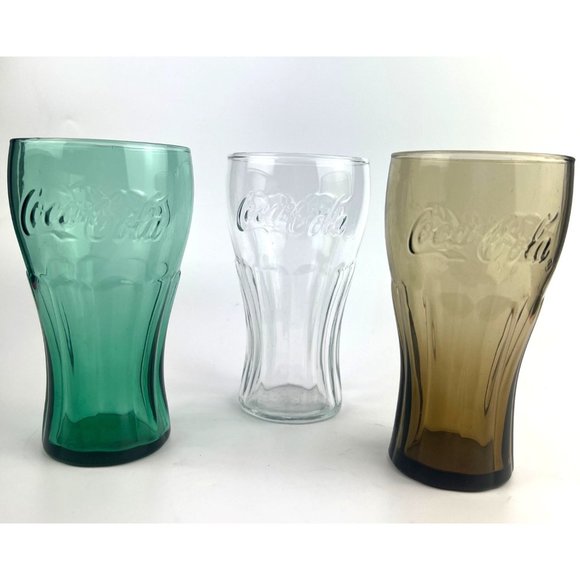 Vintage Coca Cola Glasses 16 oz Set of 3 Smoke Green Clear - Picture 6 of 6